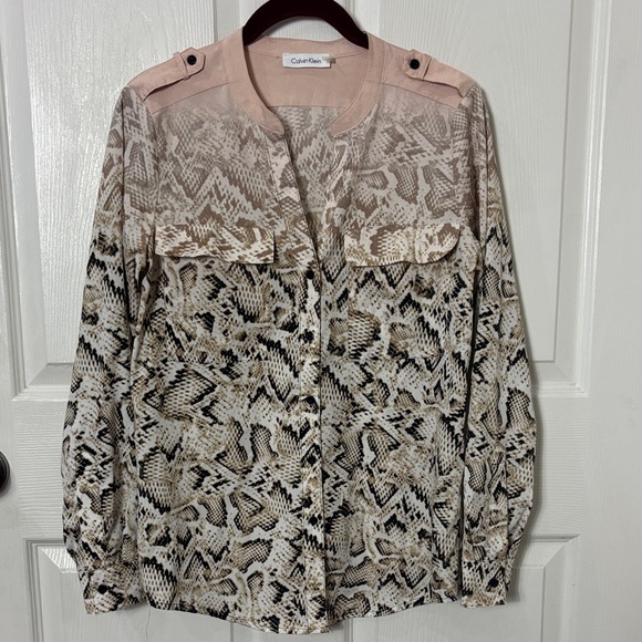 Calvin Klein pink ombré snake print vneck long sleeve blouse lightweight top - Picture 1 of 11